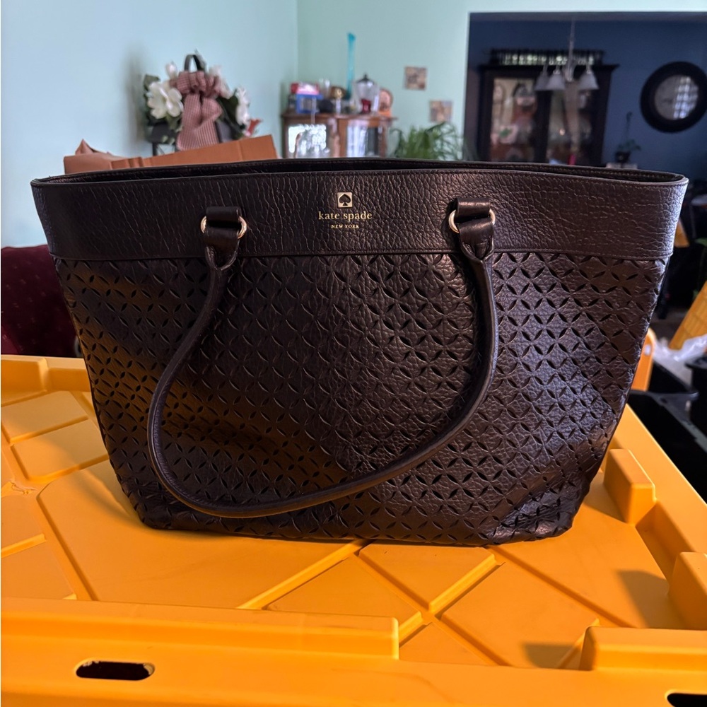 kate spade Black Textured Laser-Cut Tote with COA